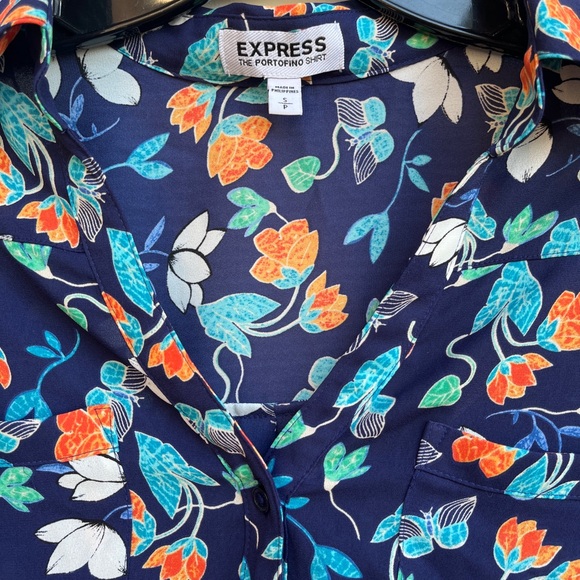 Express Navy Floral Portofino Shirt - Picture 3 of 4